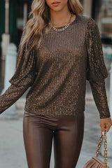 Brown Cuffed Sequin Top