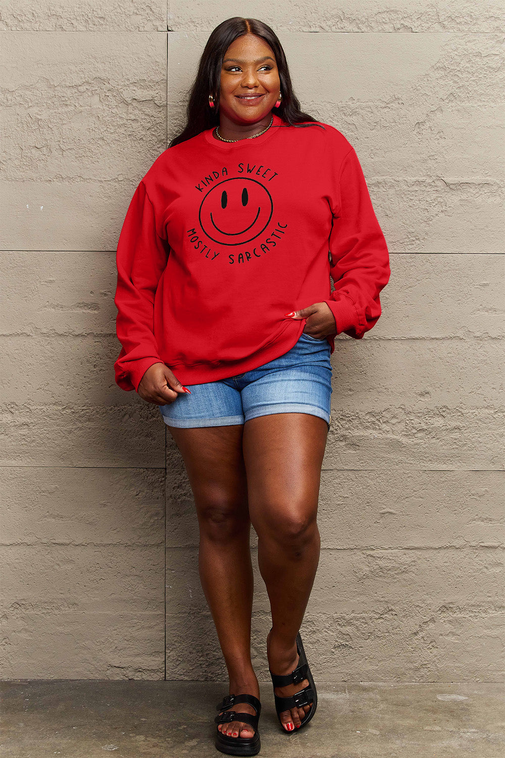 Full Size Smiling Face Graphic Sweatshirt