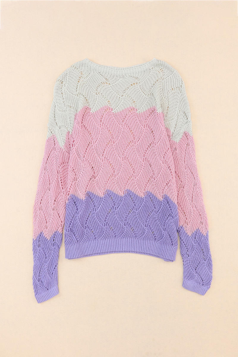 Color Block Hollowed Knitted Loose Sweater