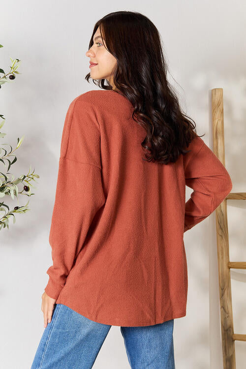 Drop Shoulder Long Sleeve Blouse with Pockets