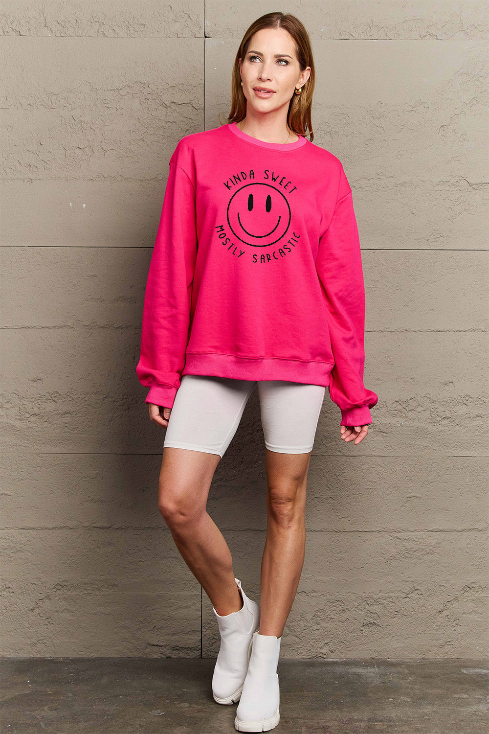 Full Size Smiling Face Graphic Sweatshirt