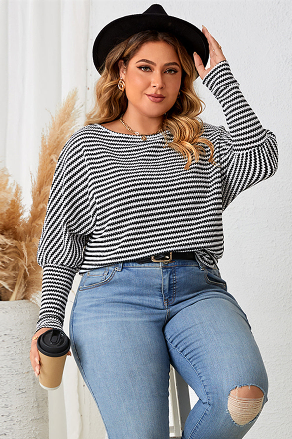 Plus Size Striped Long Sleeve Top