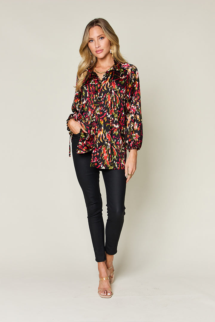 Full Size Printed Button Up Long Sleeve Shirt