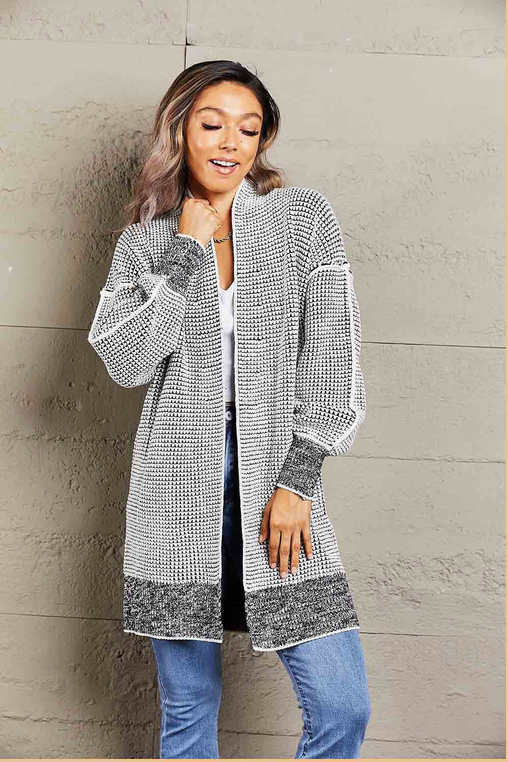 Heathered Open Front Longline Cardigan