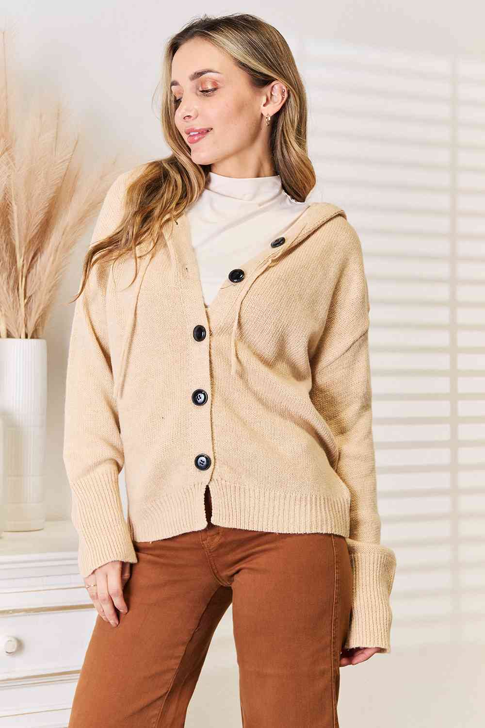 Fall Gratitude Button-Down Long Sleeve Hooded Sweater