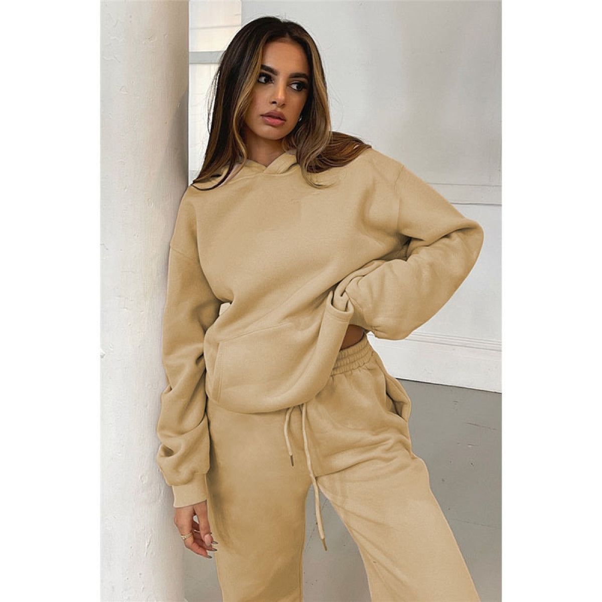 Pullover Long-Sleeved Hoodie & Tie Pocket Pants Sets