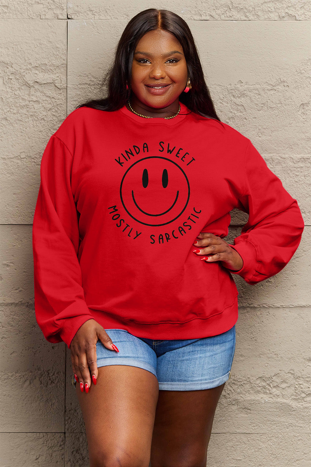 Full Size Smiling Face Graphic Sweatshirt