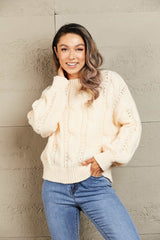 Cable-Knit Openwork Round Neck Sweater