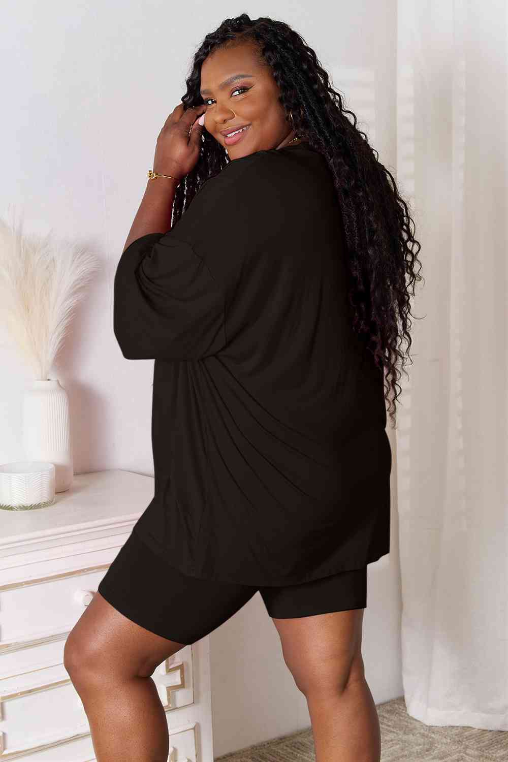 Full Size Soft Rayon Three-Quarter Sleeve Top and Shorts Set