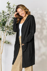 Ribbed Open Front Long Sleeve Cardigan