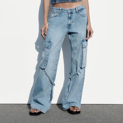 Mid Waist Cargo Jeans