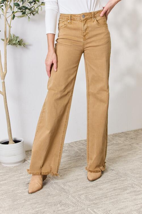 Full Size Fringe Hem Wide Leg Jeans