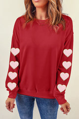 Heart Round Neck Dropped Shoulder Sweatshirt