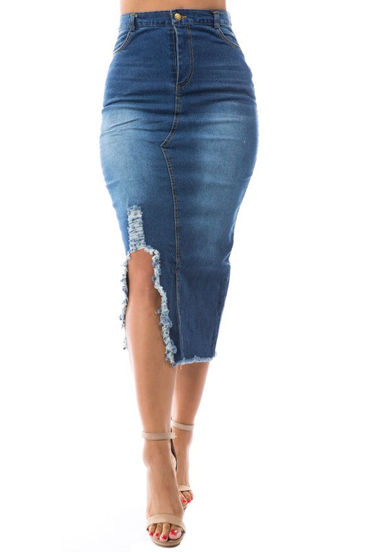 DON'T COME FOR ME DENIM MAXI SKIRT