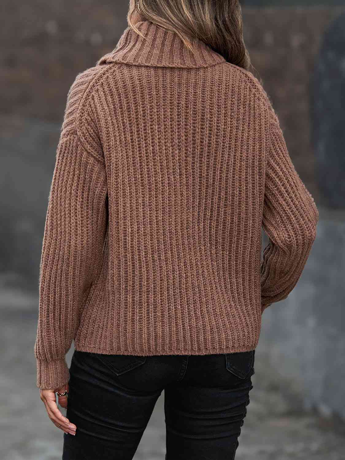 Turtleneck Dropped Shoulder  Pullover Sweater