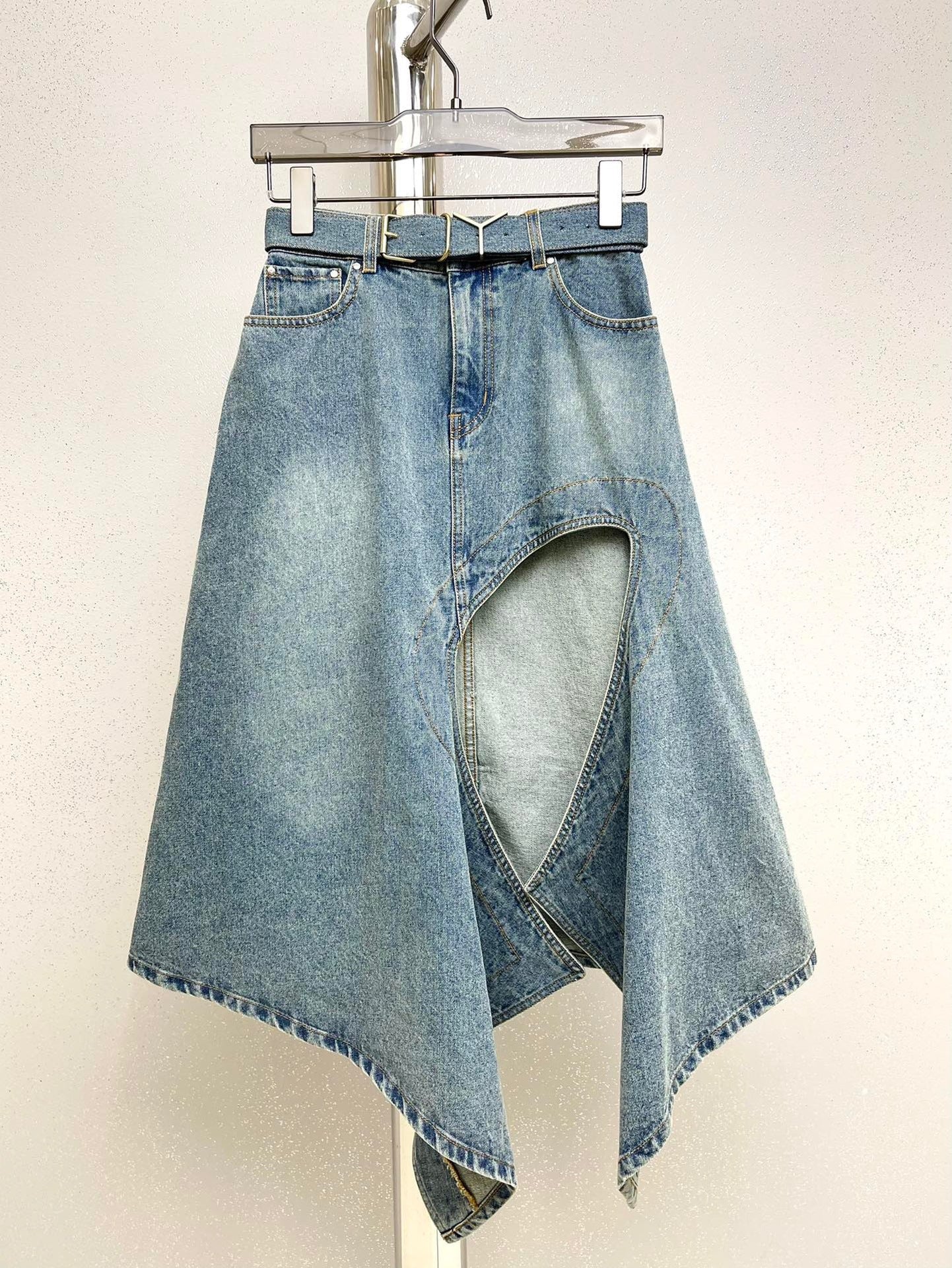 Doing The Most Hollow-Slit Denim Skirt