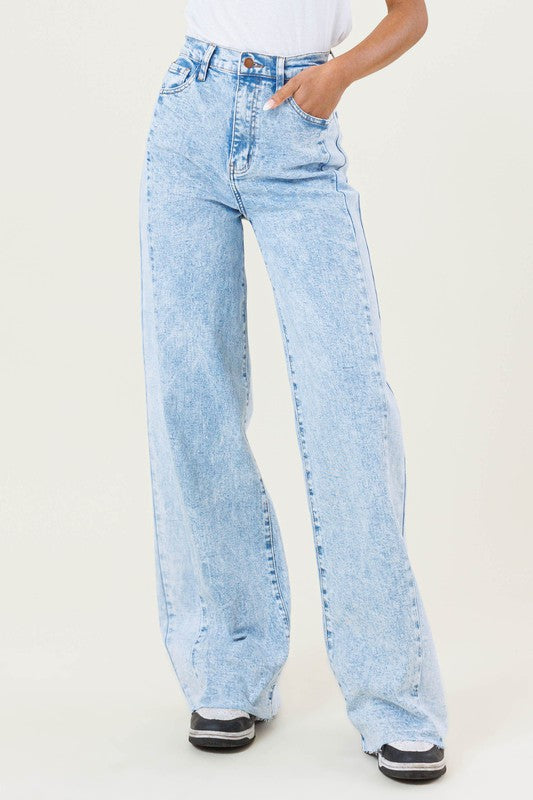 High-Rise Color Block Wide Leg Jeans