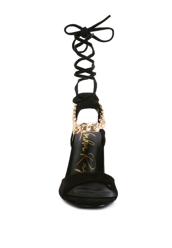 Gone Gurl Metal Chain Lace Up Sandals