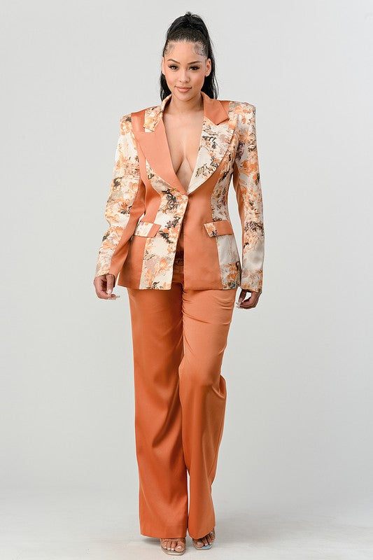 TRANSITION PRINT BLAZER AND PANT SUIT