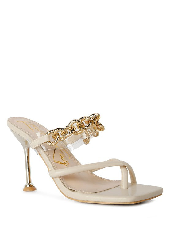 Social Bee Link Chain Embellished Heel Sandals