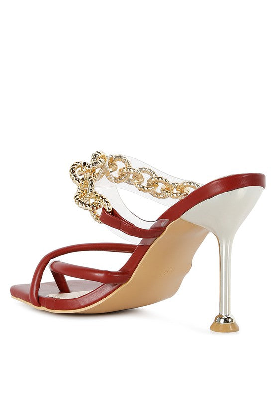 Social Bee Link Chain Embellished Heel Sandals