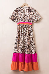 Leopard V-Neck Half Sleeve Maxi Dress