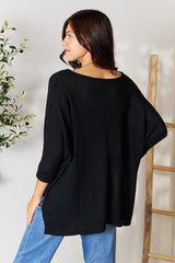 Round Neck High-Low Slit Knit Top