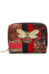 Multi Graffiti Print Queen Bee Stripe Wallet