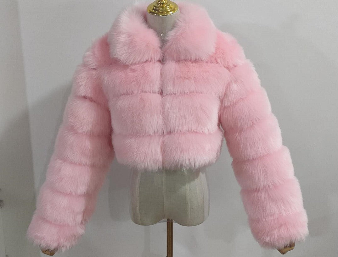 Hot Cocoa Fox Fur Stitching Coat