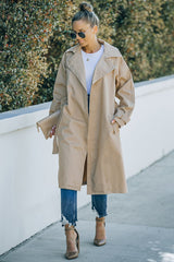 Khaki Runway Style Belted Long Trench Coat