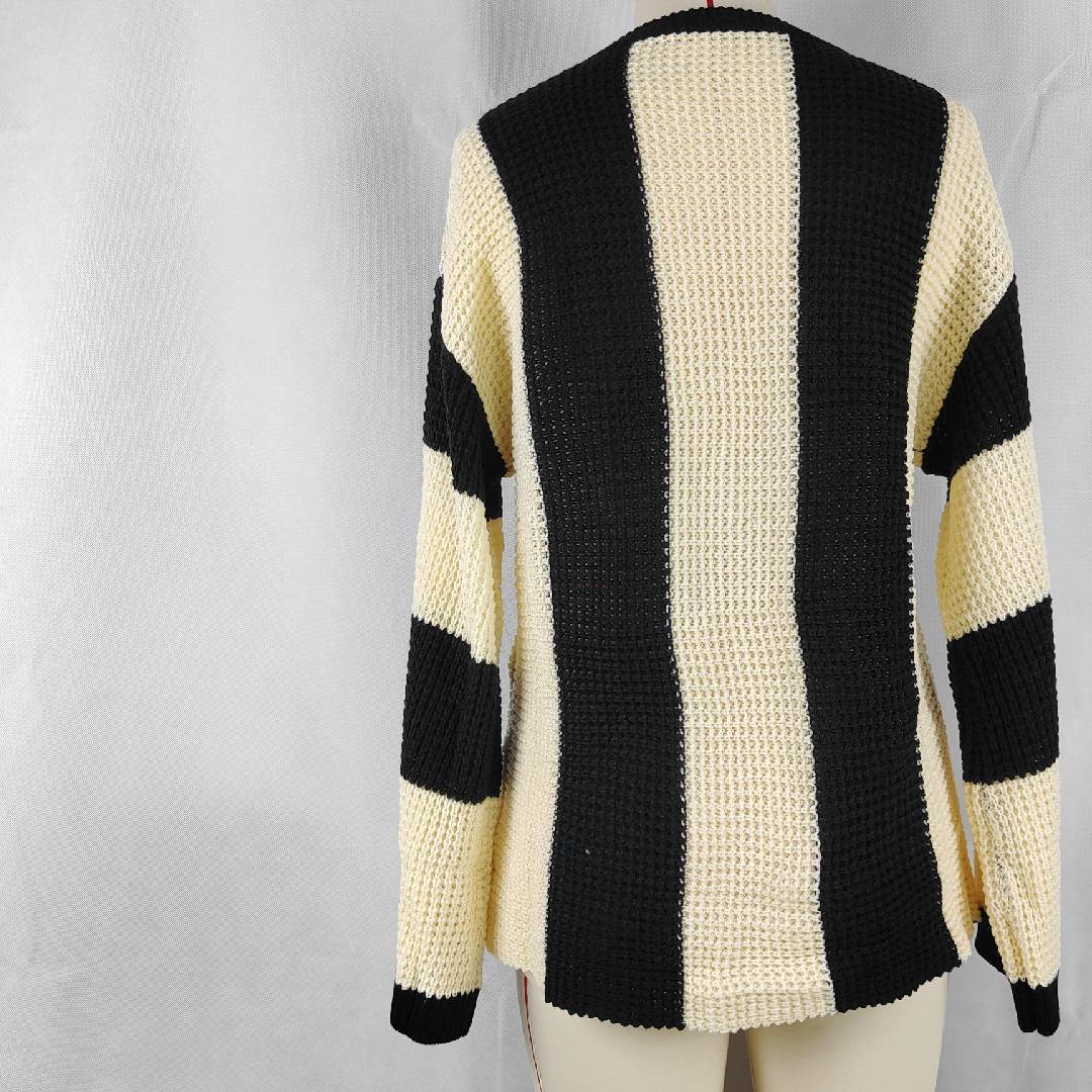 Crew Neck Waffle Drop Shoulder Knit Sweater