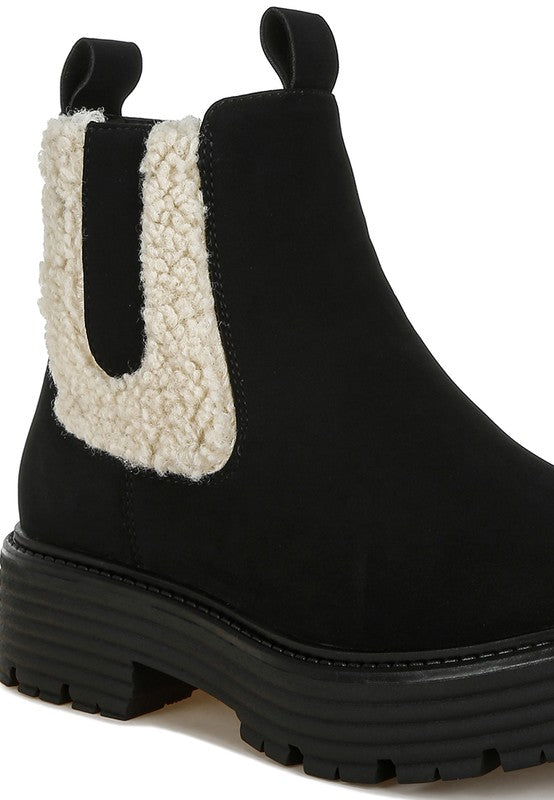 Mothman Faux Fur Detail Chunky Ankle Boots