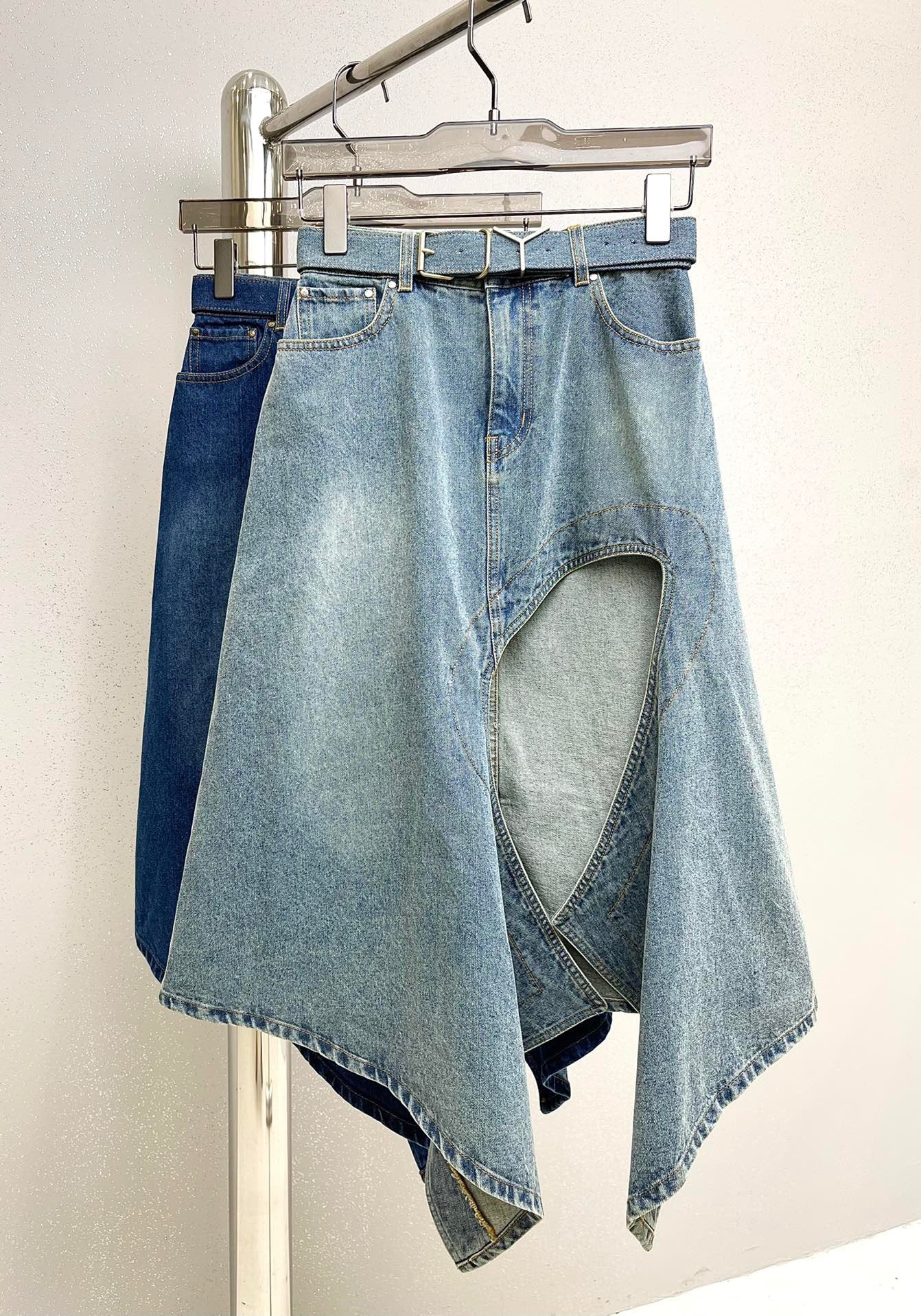 Doing The Most Hollow-Slit Denim Skirt