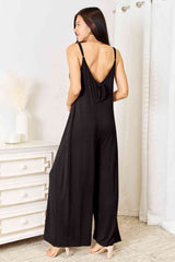 Soft Rayon Spaghetti Strap Tied Wide Leg Jumpsuit