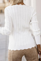 Eyelet Buttoned Long Sleeve Knit Top