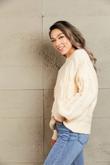 Cable-Knit Openwork Round Neck Sweater