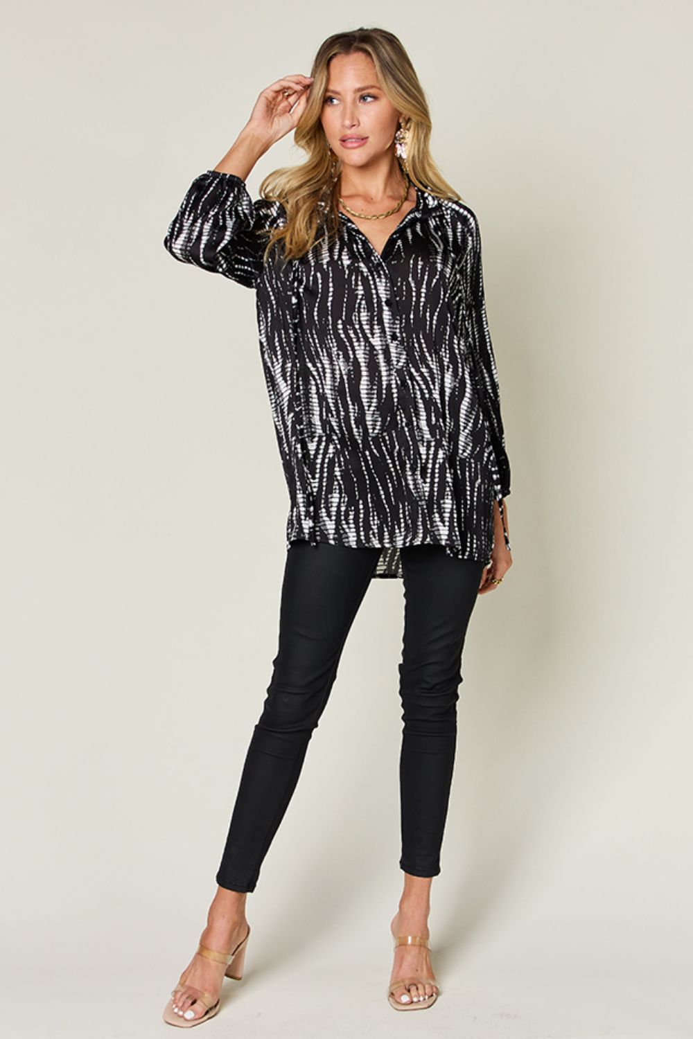 Full Size Printed Button Up Long Sleeve Shirt