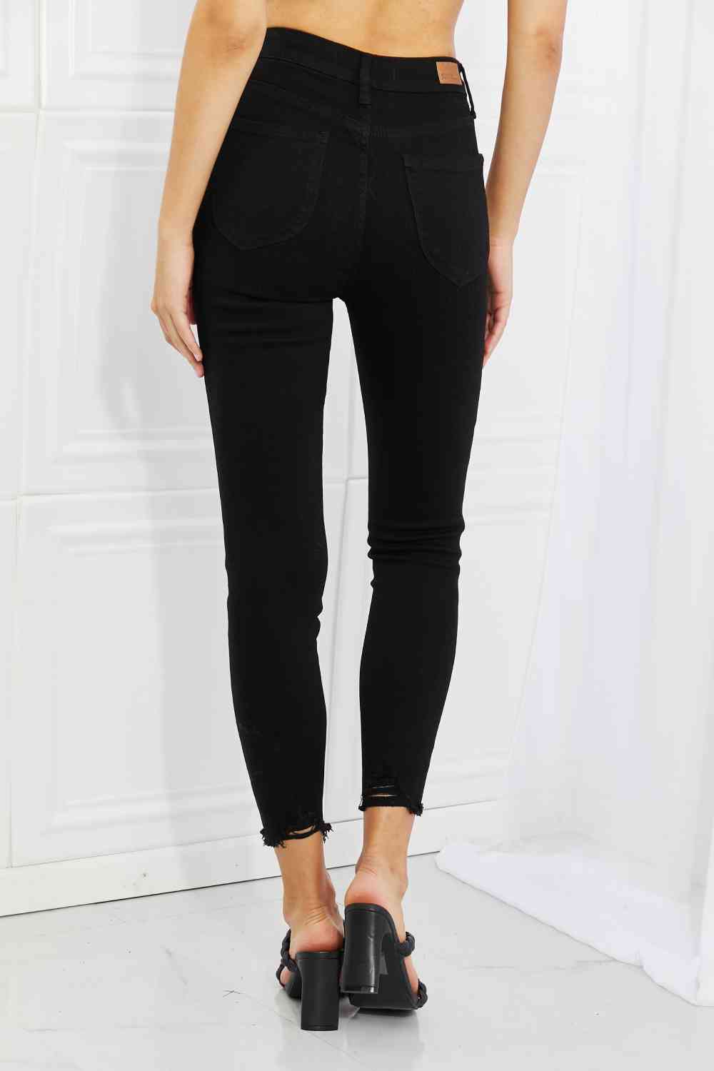 Mila Full Size High Waisted Shark Bite Hem Skinny Jeans