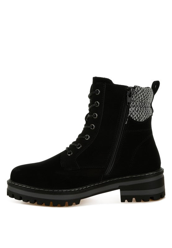 Mahisha Knitted Collar Zip-Up Hiker Boots