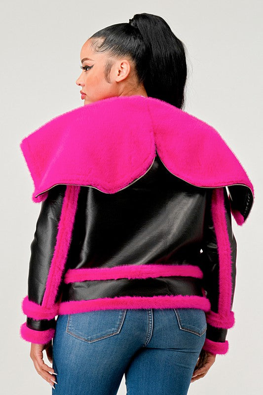 Pink Faux Fur Aviator Jacket