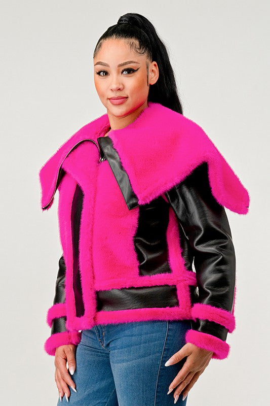 Pink Faux Fur Aviator Jacket