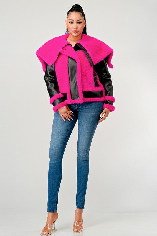 Pink Faux Fur Aviator Jacket