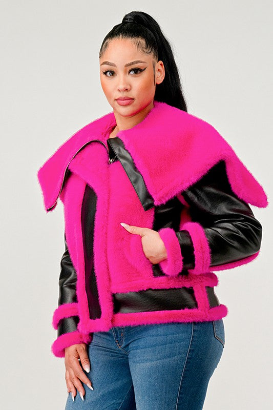 Pink Faux Fur Aviator Jacket