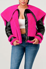 Pink Faux Fur Aviator Jacket