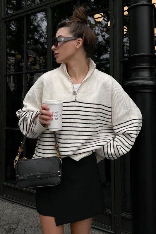 Striped half zip sweatshirt