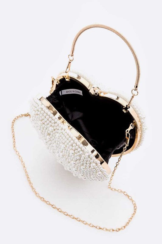 Faux Pearl Iconic Heart Shape Box Clutch