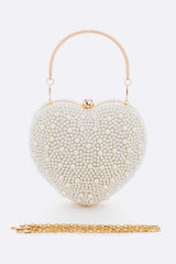 Faux Pearl Iconic Heart Shape Box Clutch