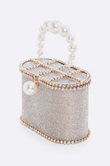 Pearl Handle Iconic Rhinestone Box Clutch