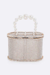 Pearl Handle Iconic Rhinestone Box Clutch