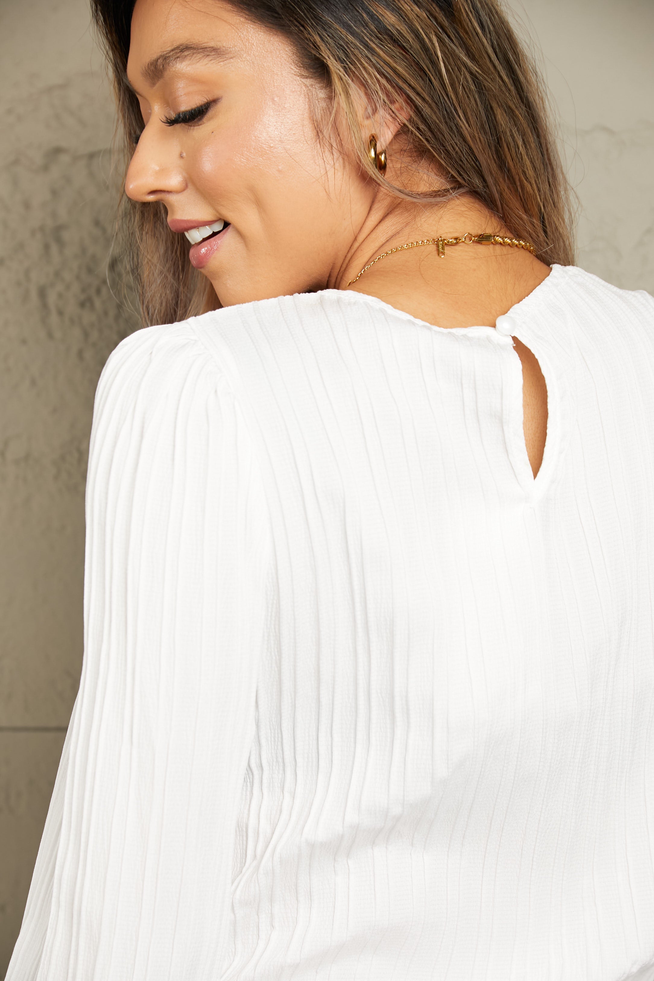 Ribbed Round Neck Long Sleeve Top